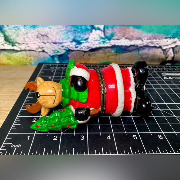 LARGE Vintage Santa Reindeer Limoges Style Hinged Trinket Box - Picture 3 of 11